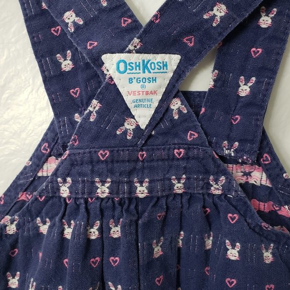 Vintage OshKosh Vestbak Bunny Overalls 6 9 month Denim Jean Heart Baby Rabbit - Picture 6 of 8